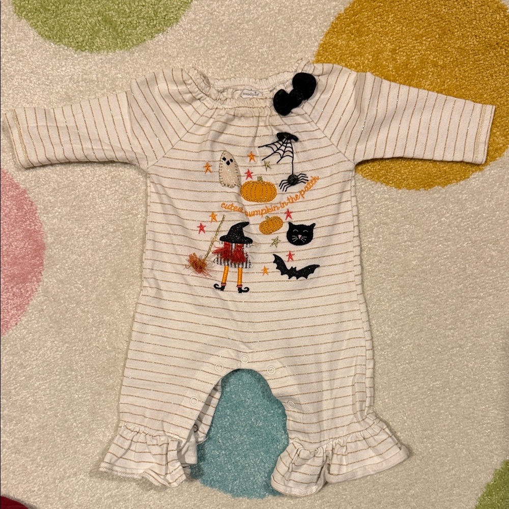 Mud Pie Halloween Striped Footie with Ruffles